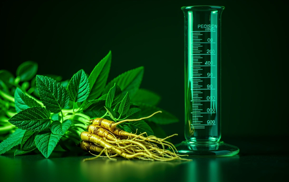 Macro view of botanical extracts and laboratory precision
